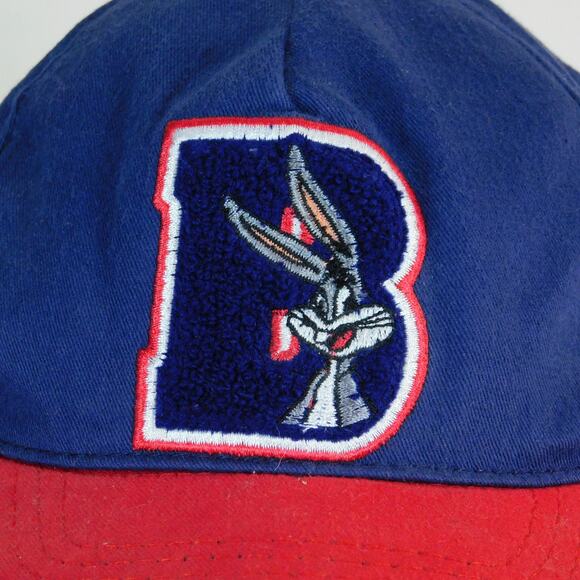 Vintage Bugs Bunny Hat Snapback Acme Clothing Fuzzy B Blue Red Adjustable 90s - Picture 2 of 7